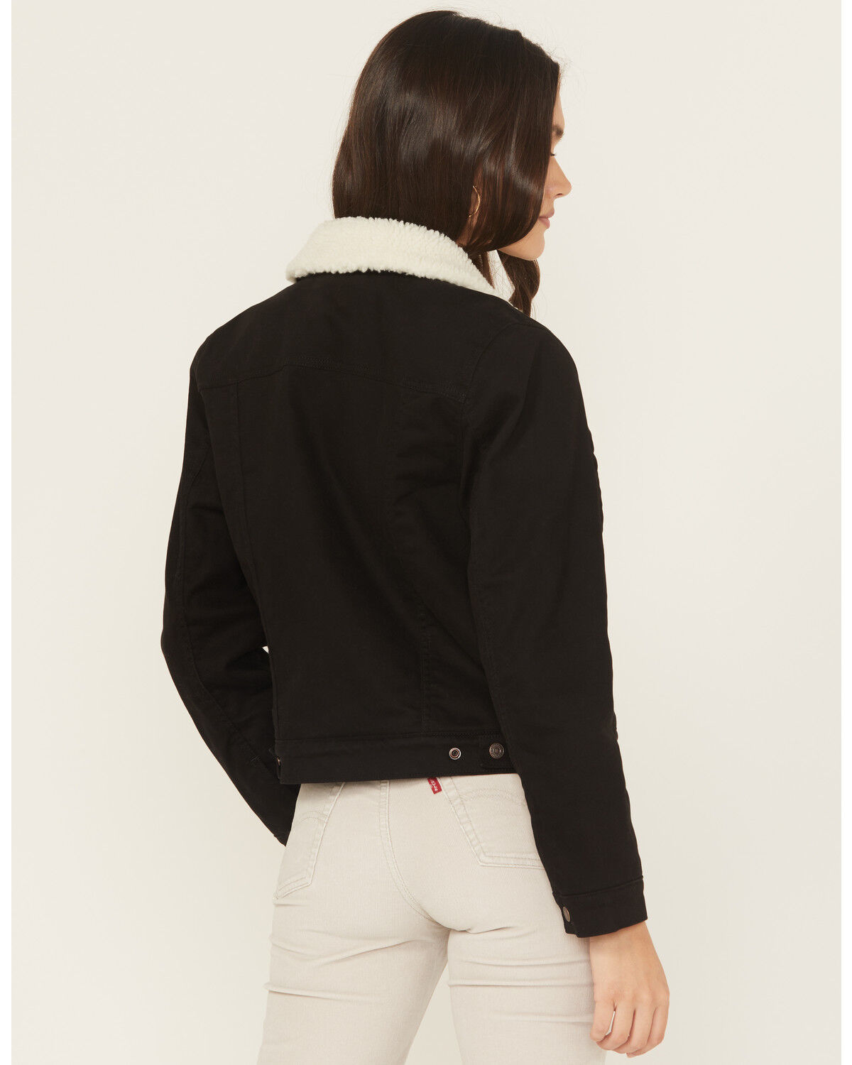 Image #4 - Levi's Women's Original Sherpa Lined Snap Trucker Denim Jacket, Black, hi-res