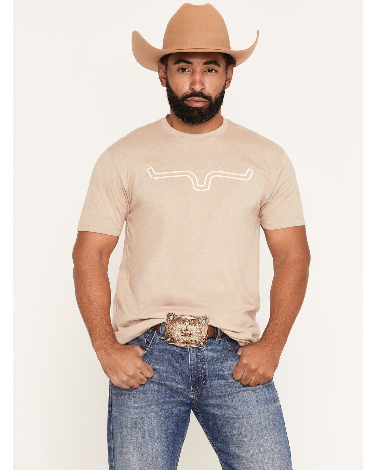 Kimes Ranch Men's Outlier Front Hit Short Sleeve Graphic T-Shirt, Sand, hi-res