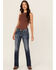Image #3 - Miss Me Women's Dark Wash Mid Rise Paisley Pocket 34" Bootcut Stretch Denim Jeans, Dark Wash, hi-res