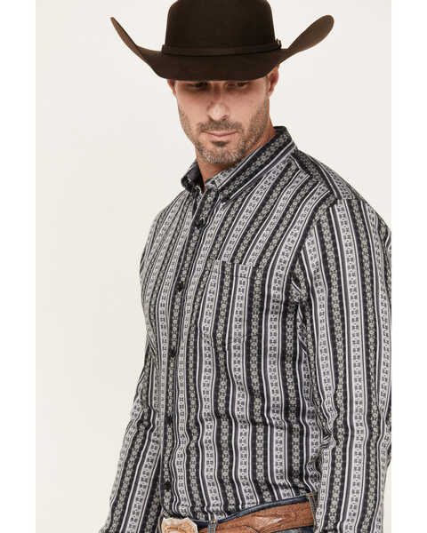 Cody James Men's Wiltern Striped Long Sleeve Button-Down Stretch Western Shirt, Grey, hi-res