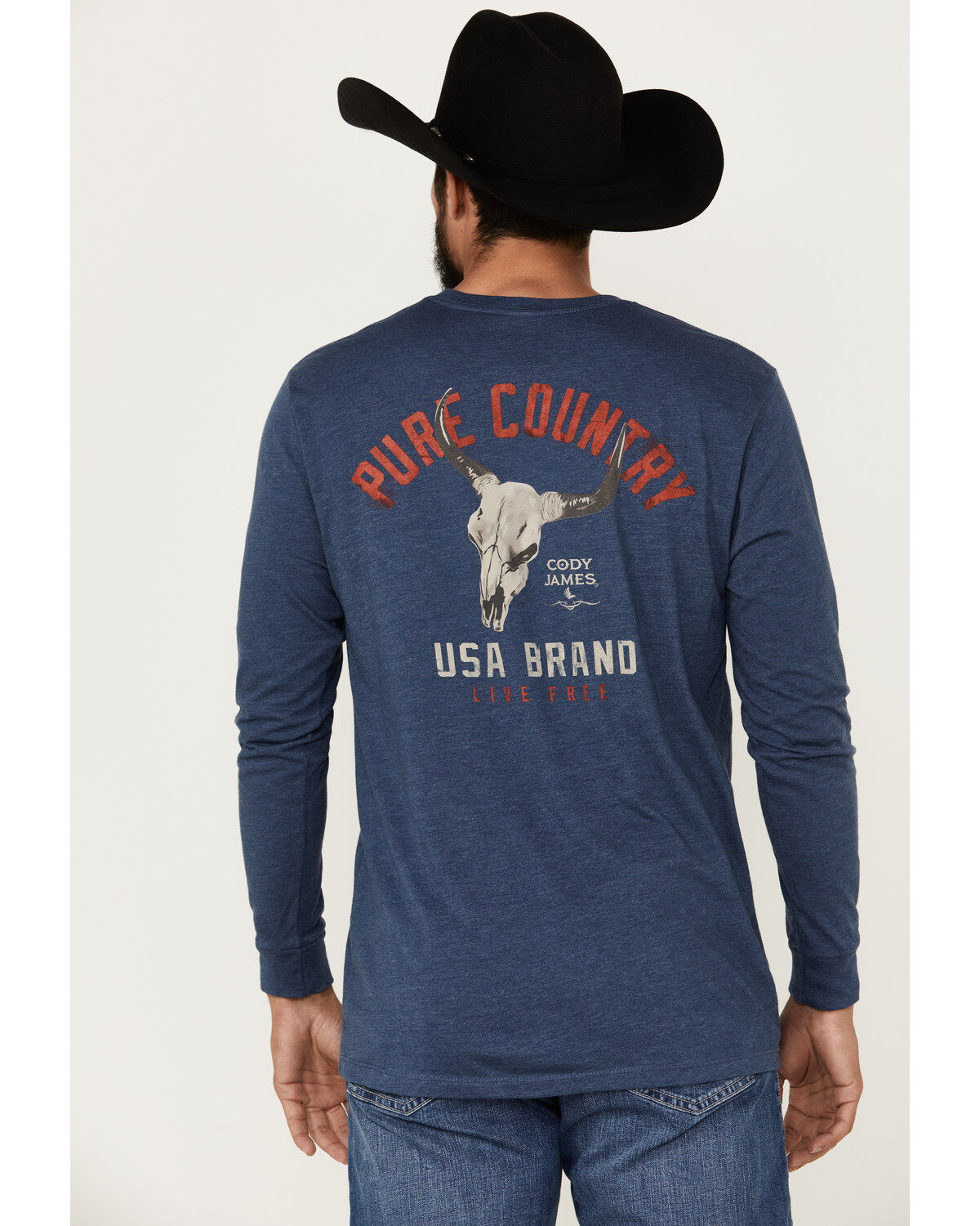 Image #1 - Cody James Men's Country On Steerhead Logo Long Sleeve Graphic T-Shirt, , hi-res