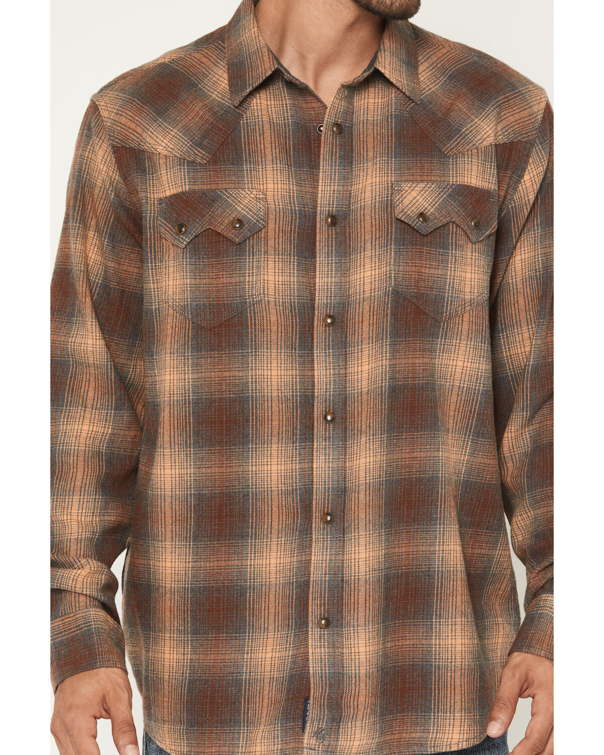 Moonshine Spirit Men's Bluff Plaid Print Long Sleeve Snap Flannel Shirt