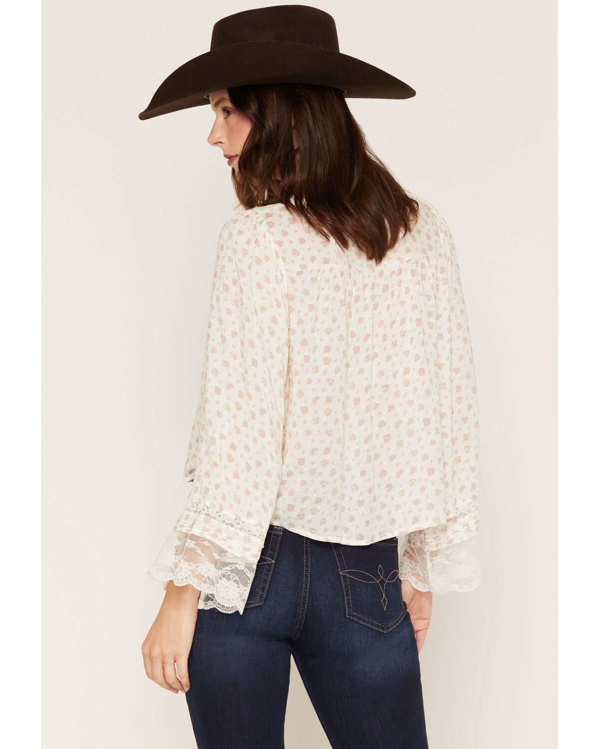 Image #4 - Wild Moss Women's Floral Lace Trim Top, Ivory, hi-res
