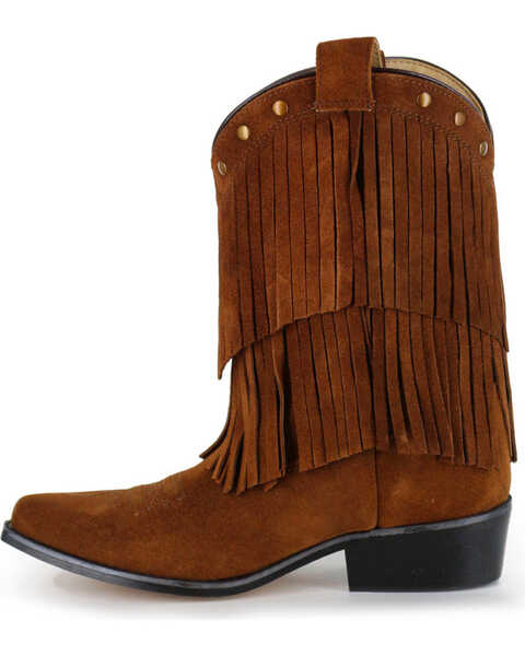 Shyanne® Girls' Fringe Snip Toe Western Boots, Brown, hi-res