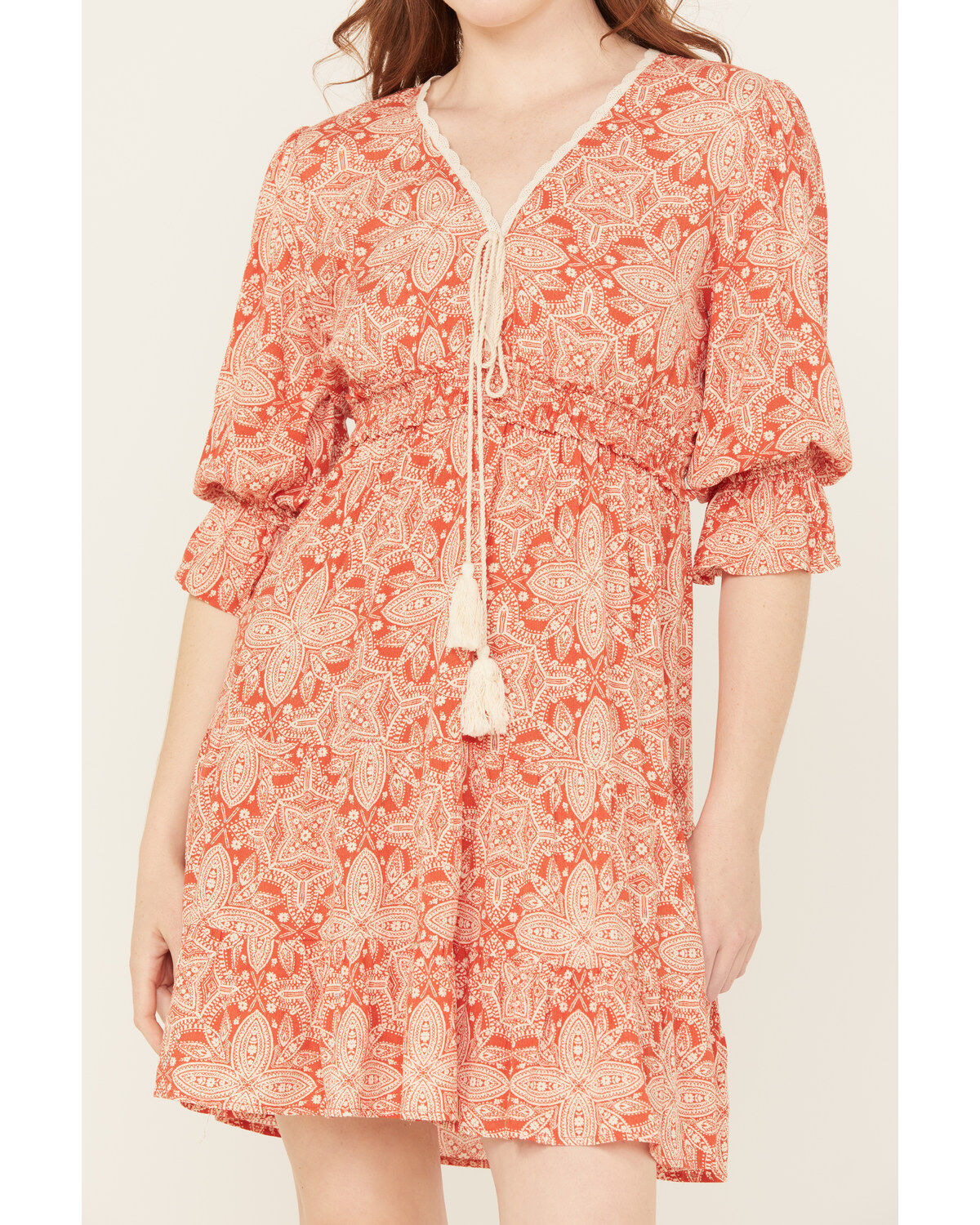 Image #3 - Wild Moss Women's Medallion Print Mini Dress, Rust Copper, hi-res
