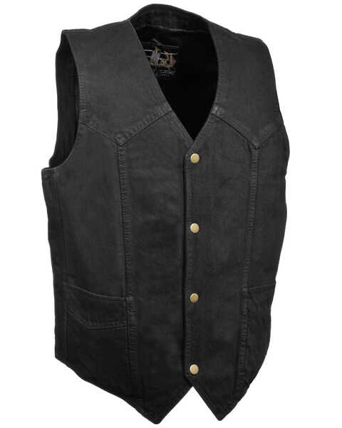 Milwaukee Leather Men's 4X Classic Snap Front Denim Biker Vest, Black, hi-res