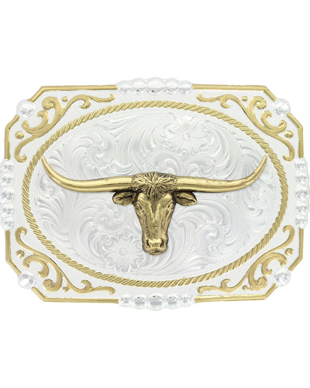Image #1 - Montana Silversmiths Dual-Tone Cowboy Cameo Longhorn Buckle, Silver, hi-res