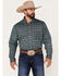 Image #1 - Rock & Roll Denim Men's Medallion Print Stretch Long Sleeve Button-Down Shirt, Teal, hi-res