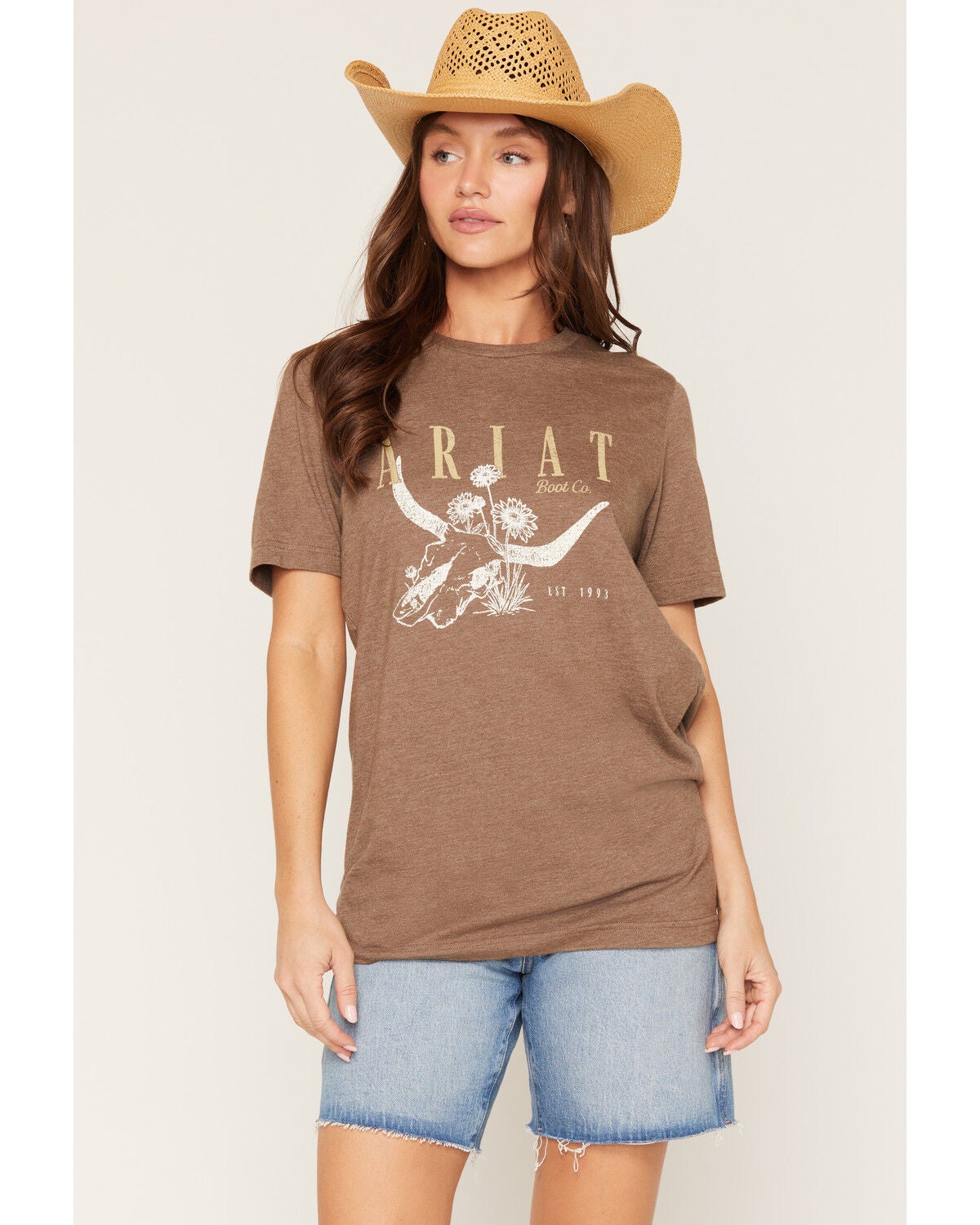 Ariat Women's Skull Logo Short Sleeve Graphic Tee, Brown, hi-res