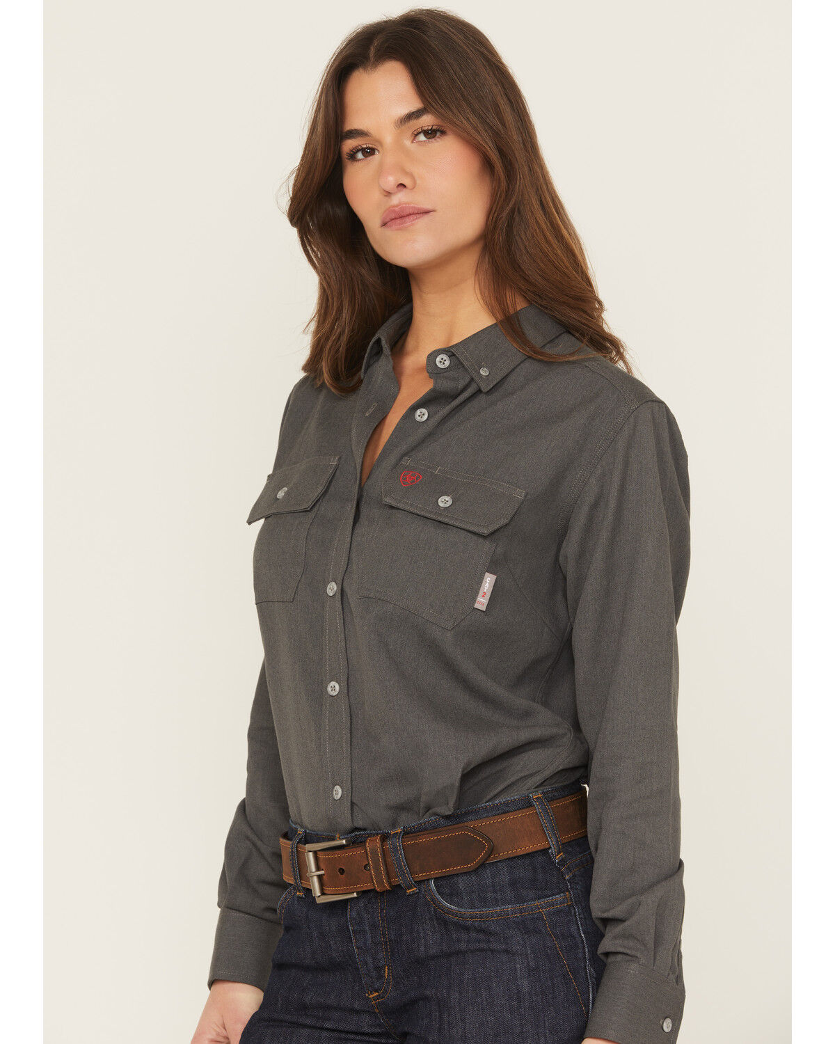 Image #2 - Ariat Women's FR Air Inherent Long Sleeve Button-Down Work Shirt, Charcoal, hi-res