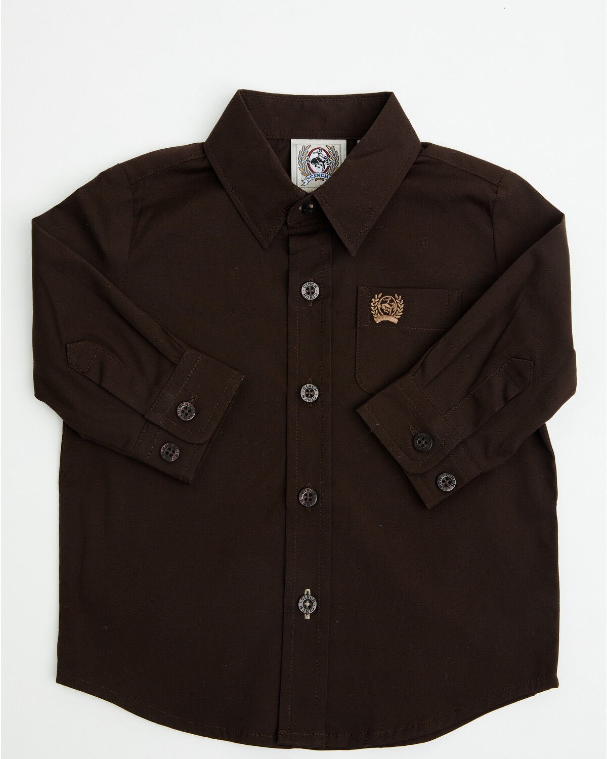 Cinch Infant Boys' Solid Long Sleeve Button-Down Stretch Western Shirt, Brown, hi-res