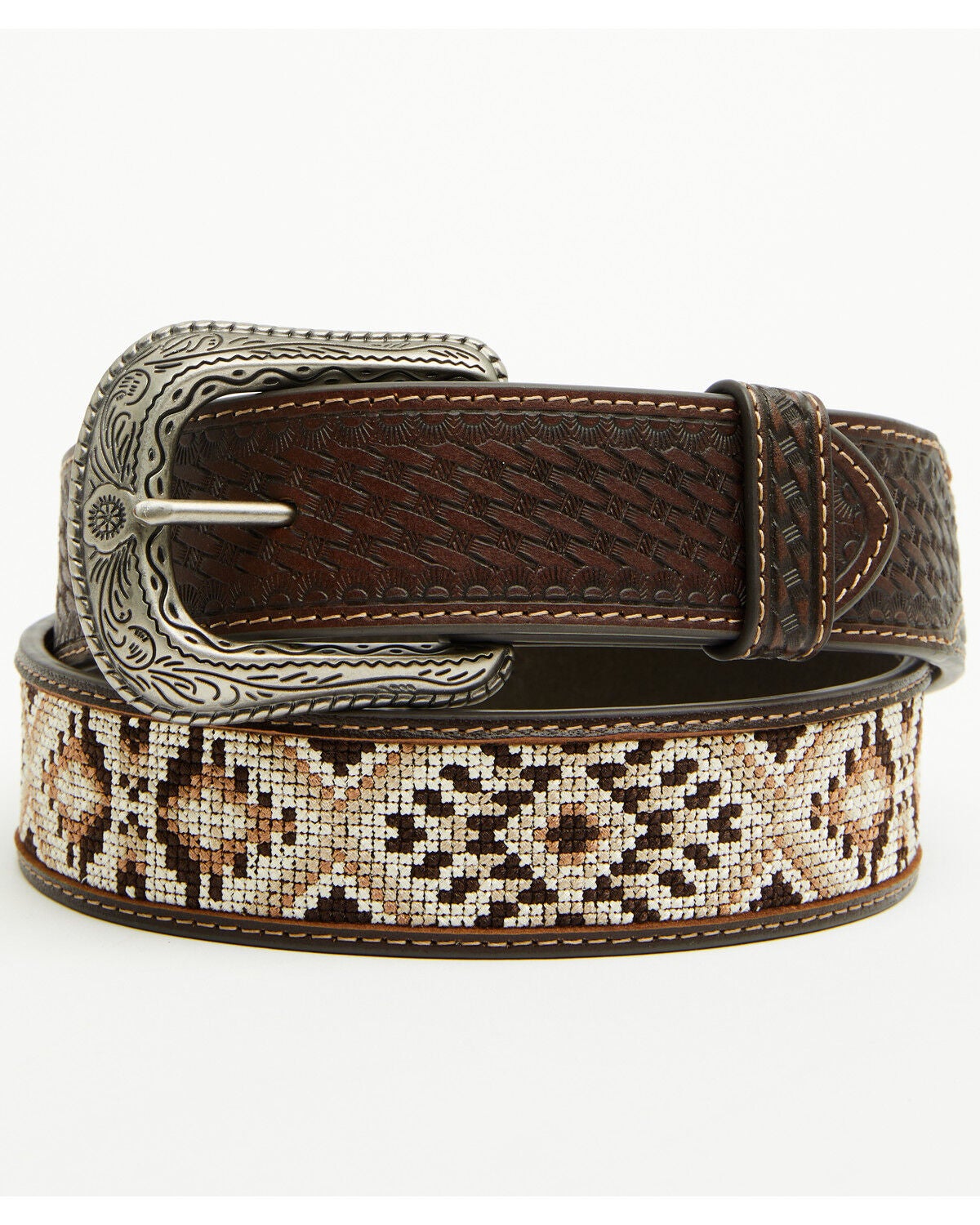 Cody James Men's Tucker Southwestern Leather Belt, Black, hi-res