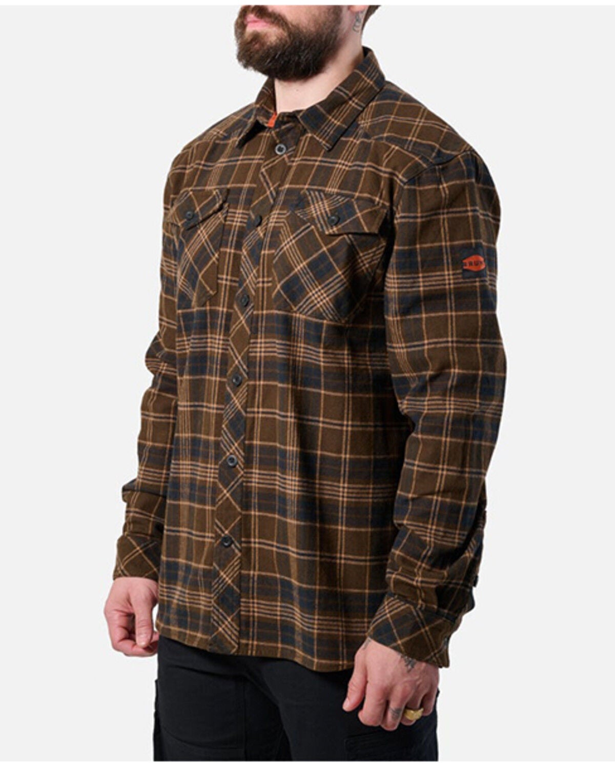 Brunt Workwear Men's Plaid Print Long Sleeve Button-Down Flannel Shirt, Brown, hi-res