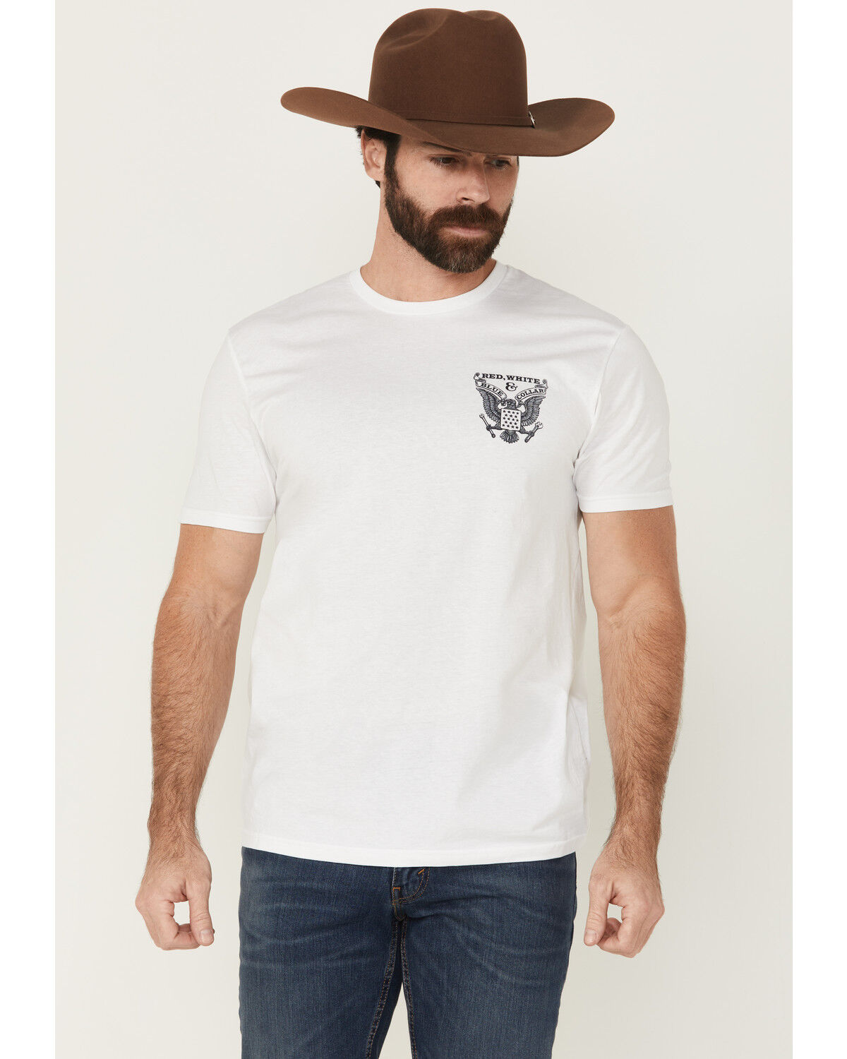 Product Name:  Buckwear Men's Red, White & Blue Collar Short Sleeve Graphic T-Shirt