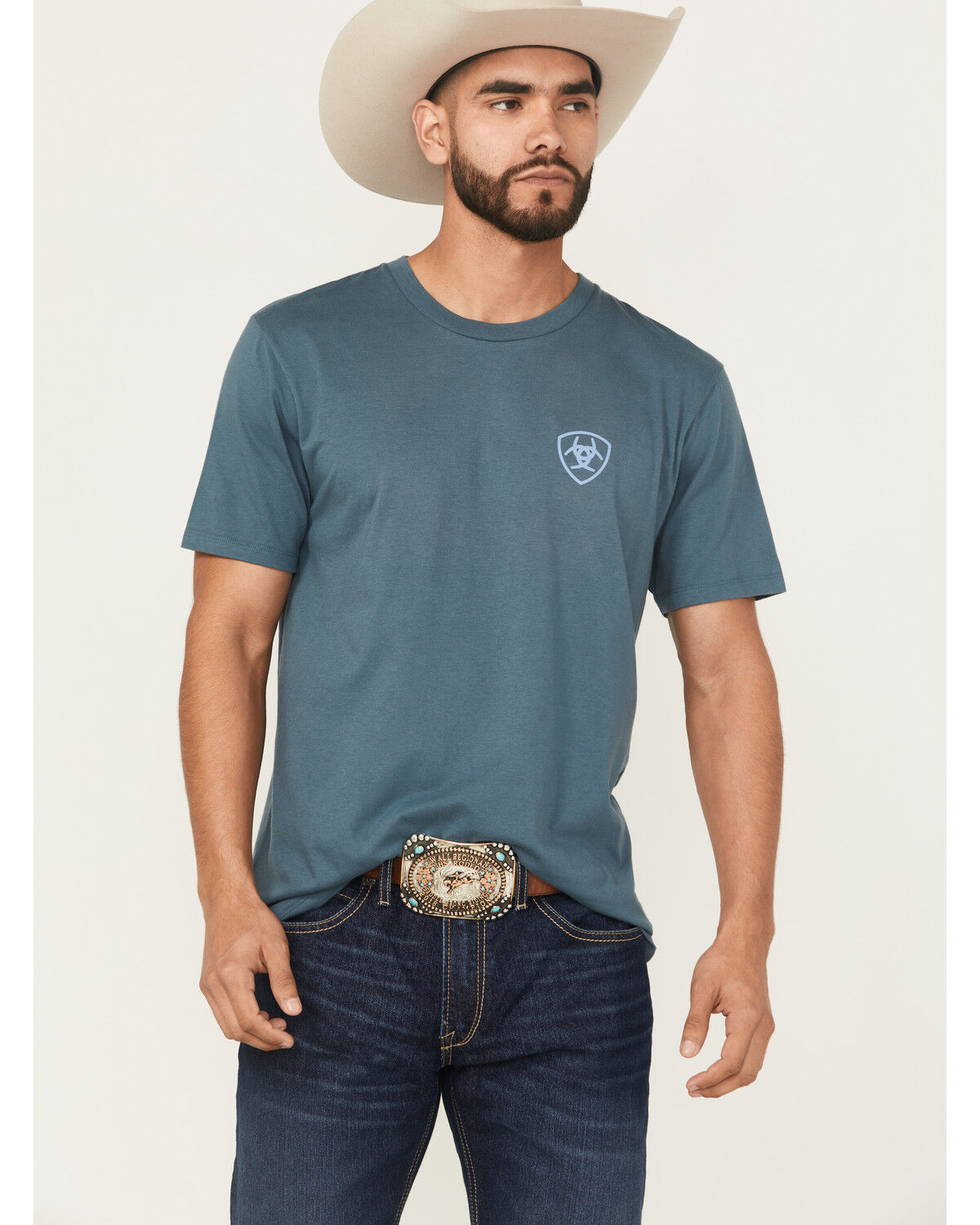Image #1 - Ariat Men's Puebla Short Sleeve Graphic T-Shirt, Blue, hi-res