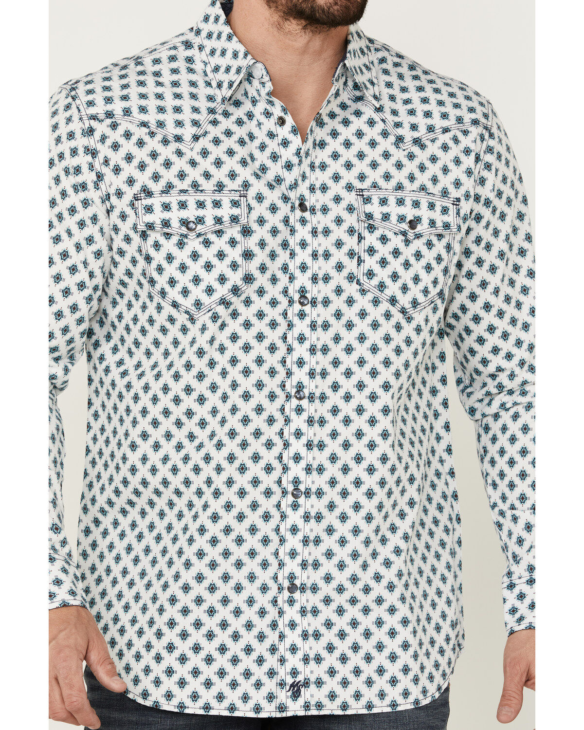 Image #3 - Moonshine Spirit Men's Southwestern Geo Print Long Sleeve Snap Western Shirt, Ivory, hi-res