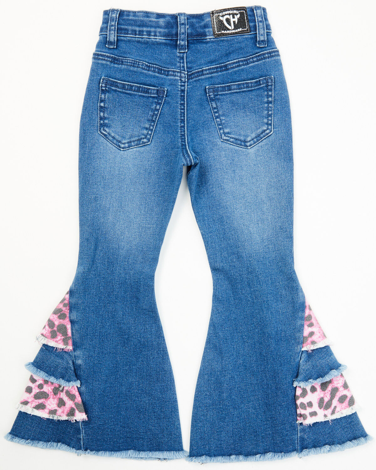 Image #4 - Cowgirl Hardware Toddler Girls' Leopard Print Side Ruffle Flare Jeans, Blue, hi-res