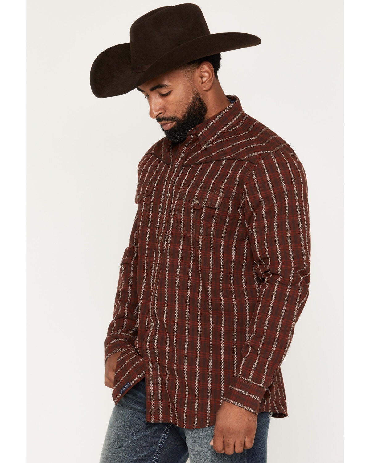 Image #2 - Moonshine Spirit&reg;&nbsp;Men's The Wrangler Dobby Plaid Print Long Sleeve Snap Western Shirt, Red, hi-res