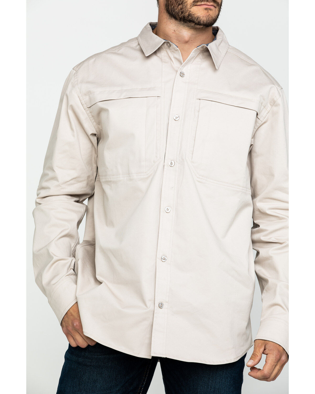 Hawx Men´s Khaki Stretch Twill Long Sleeve WorkShirt teamlce.in - Image 5