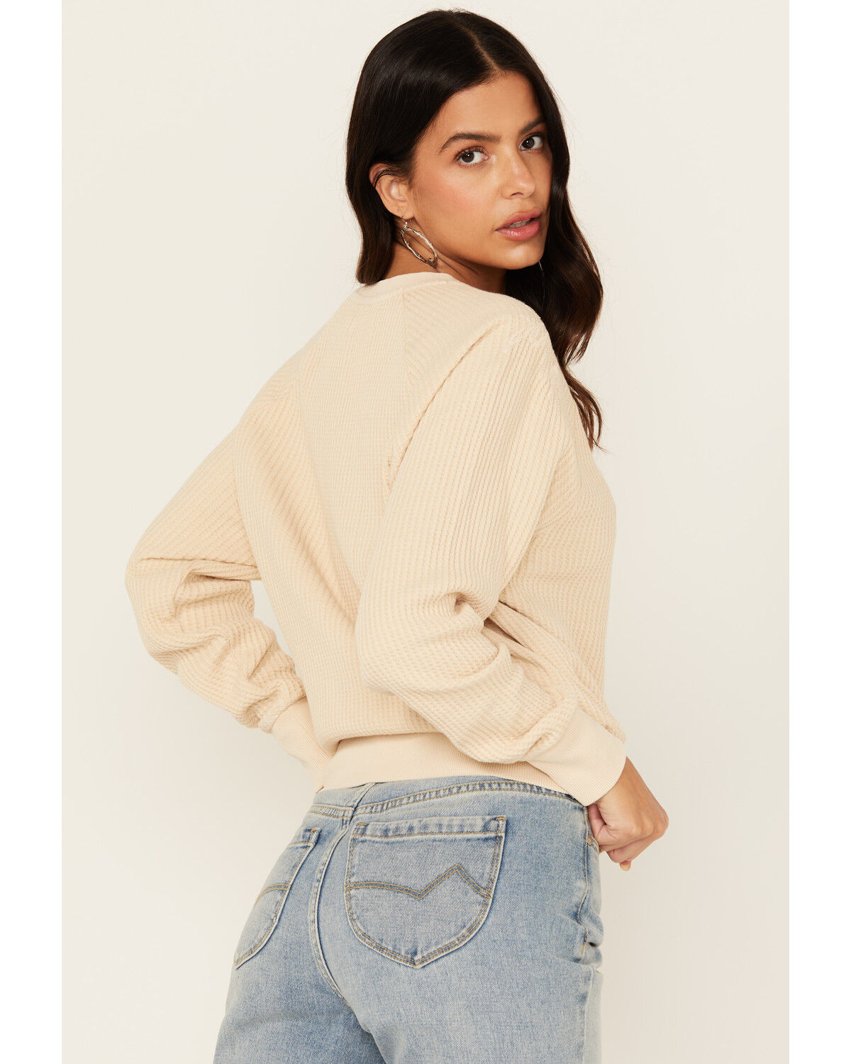 Image #4 - Cleo + Wolf Women's Waffle Knit Long Sleeve Top, Oatmeal, hi-res