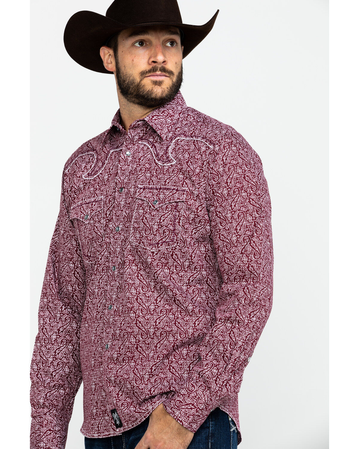 Image #3 - Rock 47 By Wrangler Men's Burgundy Paisley Print Long Sleeve Western Shirt  , , hi-res