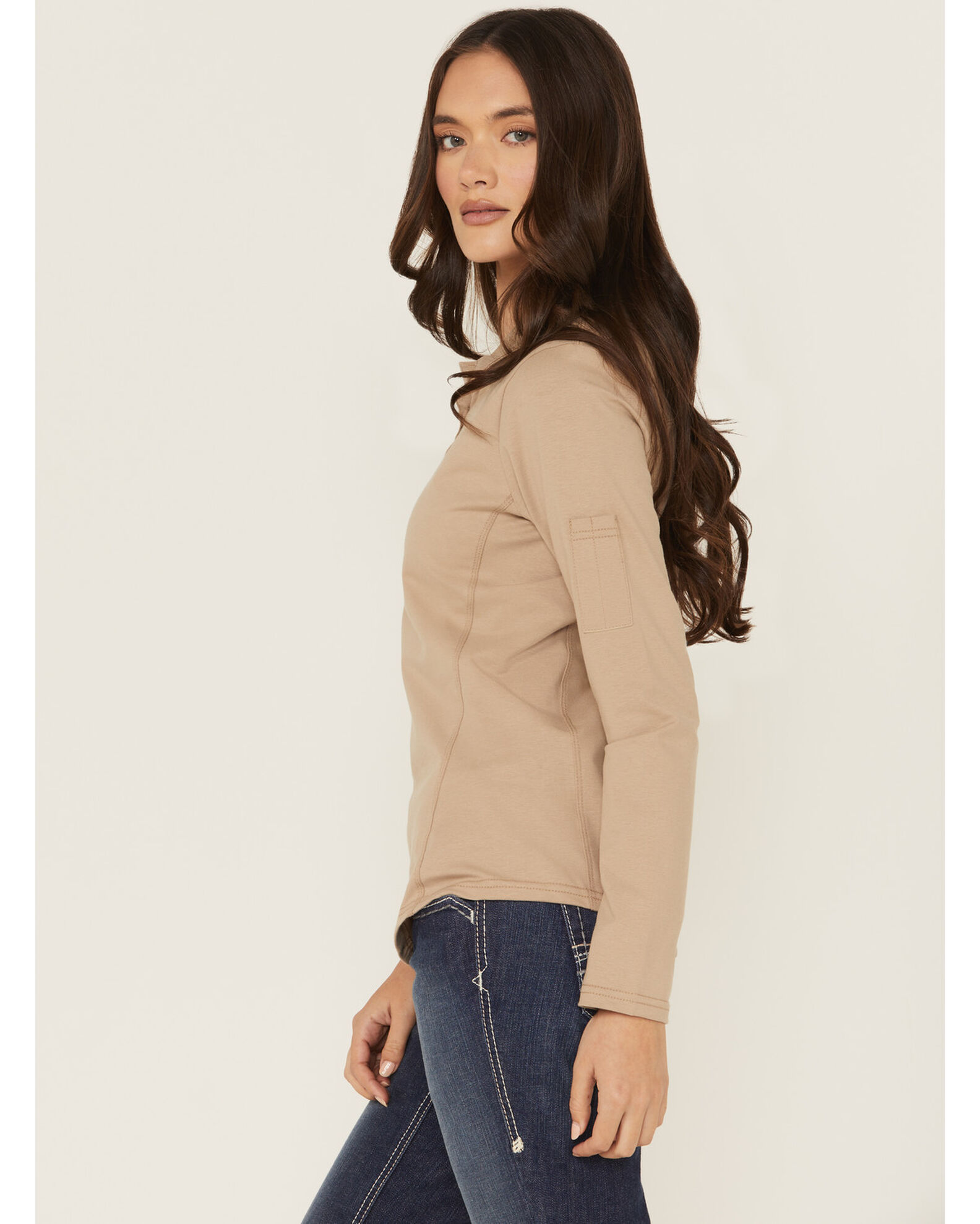 Image #2 - Lapco Women's FR Solid Knit Long Sleeve Polo Work Shirt, Beige, hi-res
