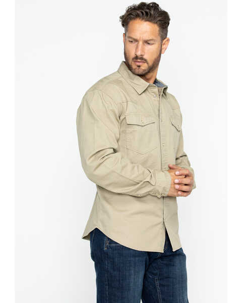 Image #4 - Hawx Men's Khaki Twill Snap Long Sleeve Western Work Shirt - Big , Beige/khaki, hi-res