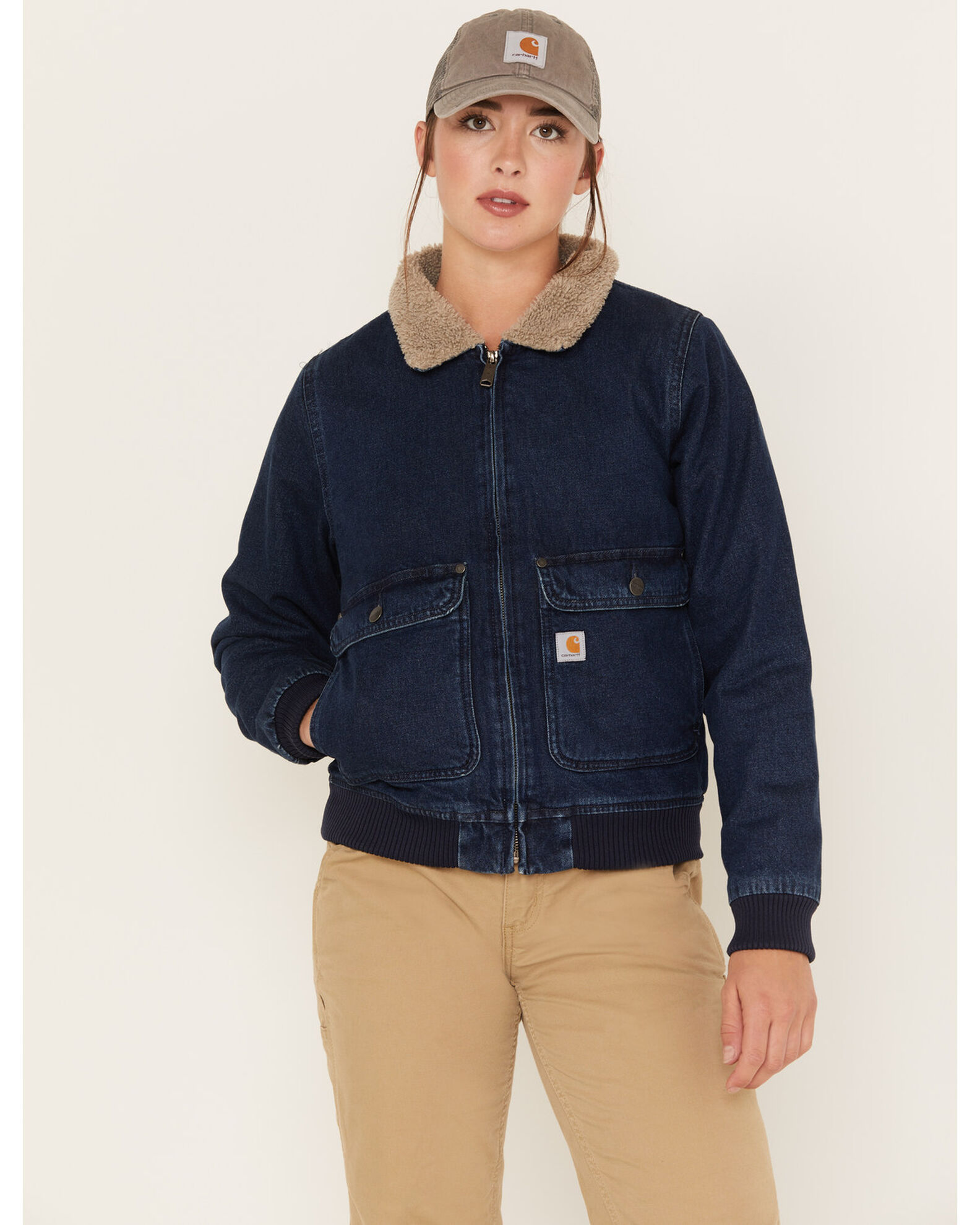 Carhartt Women s Medium Wash Relaxed Fit Denim Sherpa Lined Jacket Boot Barn