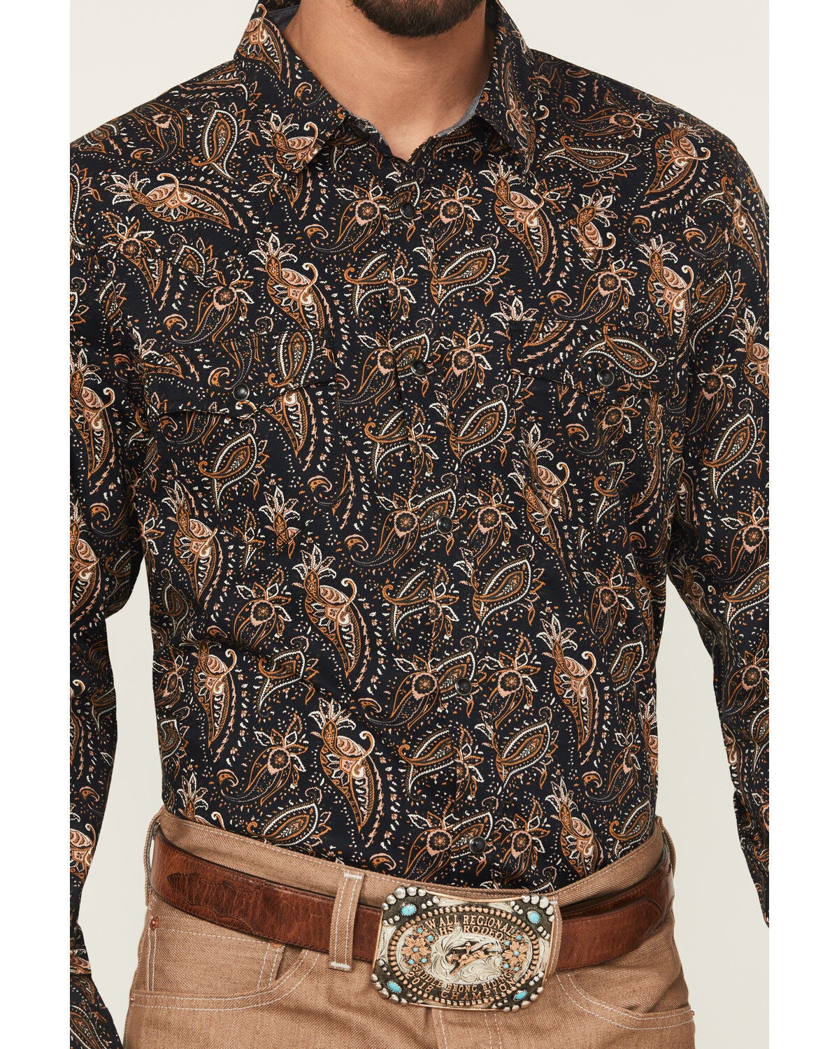 Image #3 - Cody James Men's Desert Dapper Paisley Print Long Sleeve Snap Western Shirt - Big, Navy, hi-res