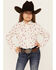 Image #1 - Shyanne Girls' Cactus Print Long Sleeve Pearl Snap Shirt, Ivory, hi-res