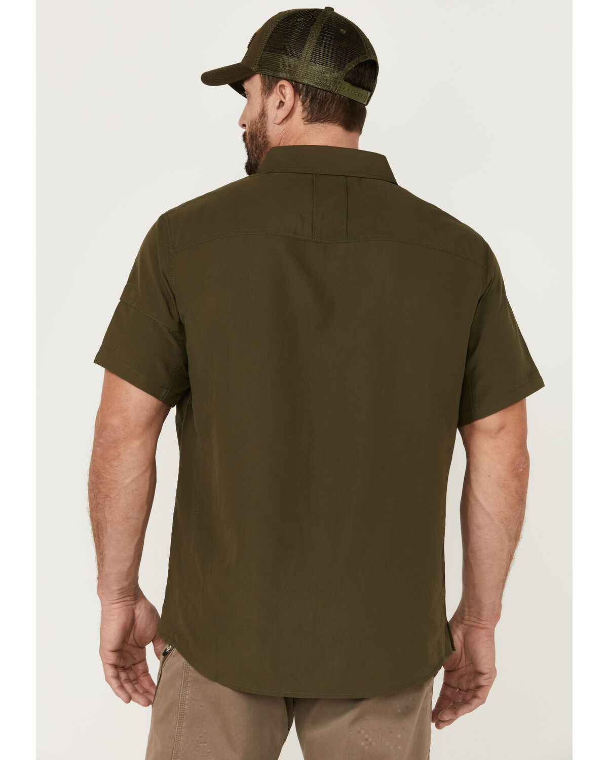 Image #4 - Brothers and Sons Men's Solid Dobby Performance Short Sleeve Button-Down Western Shirt, Olive, hi-res