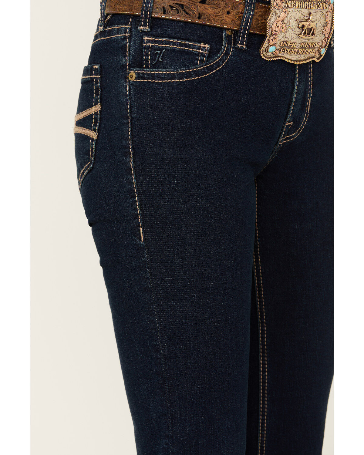 Image #4 - Hooey by Rock & Roll Denim Women's Dark Wash Mid Rise Petal Stitch Bootcut Jeans, Dark Wash, hi-res