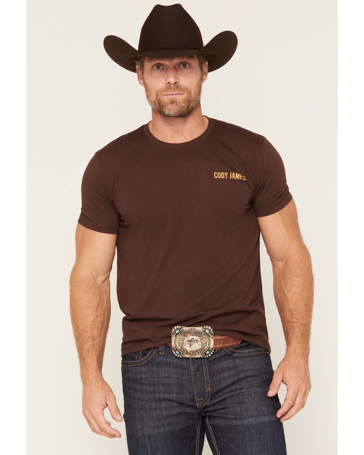 Image #2 - Cody James Men's Give 'Em The Horns Short Sleeve Graphic T-Shirt, Chocolate, hi-res
