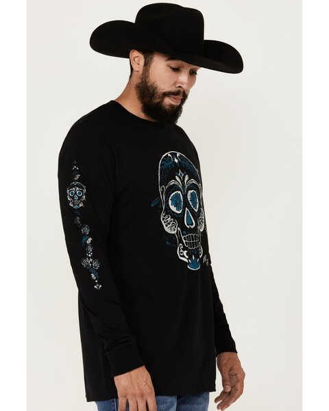 Moonshine Spirit Men's Candy Skull Long Sleeve Graphic T-Shirt , Black, hi-res