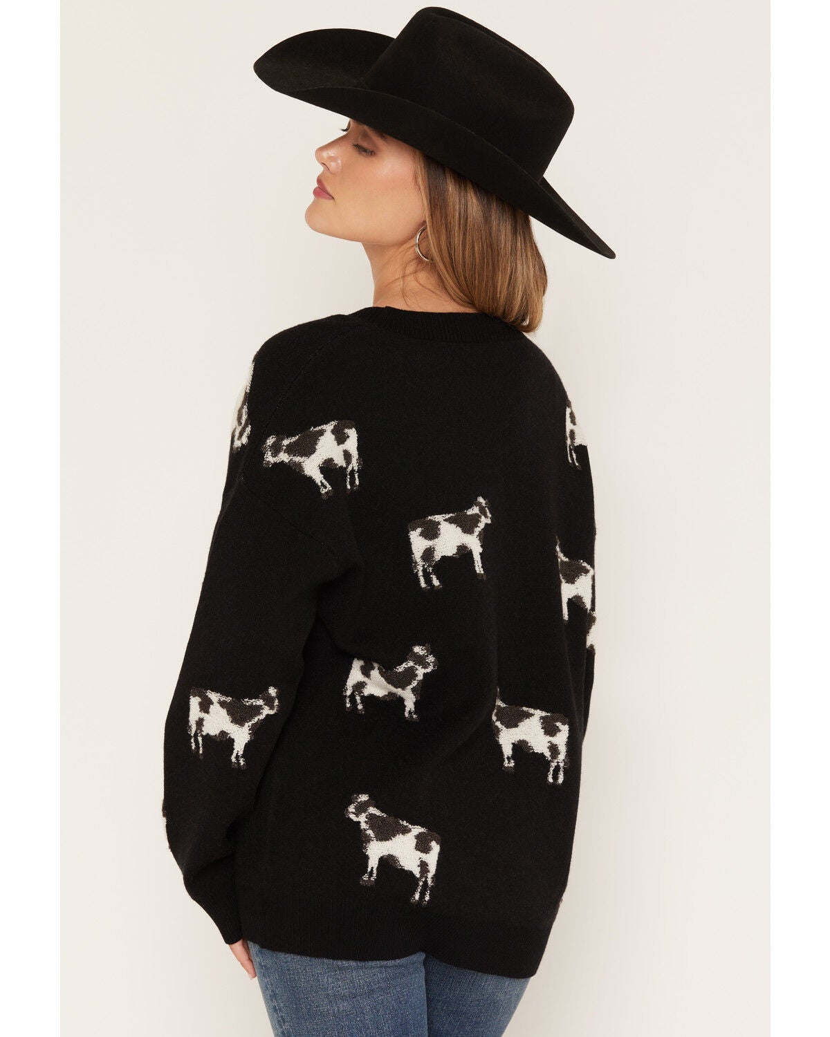 Image #4 - Originality Women's Cow Tunic Sweater, Black, hi-res