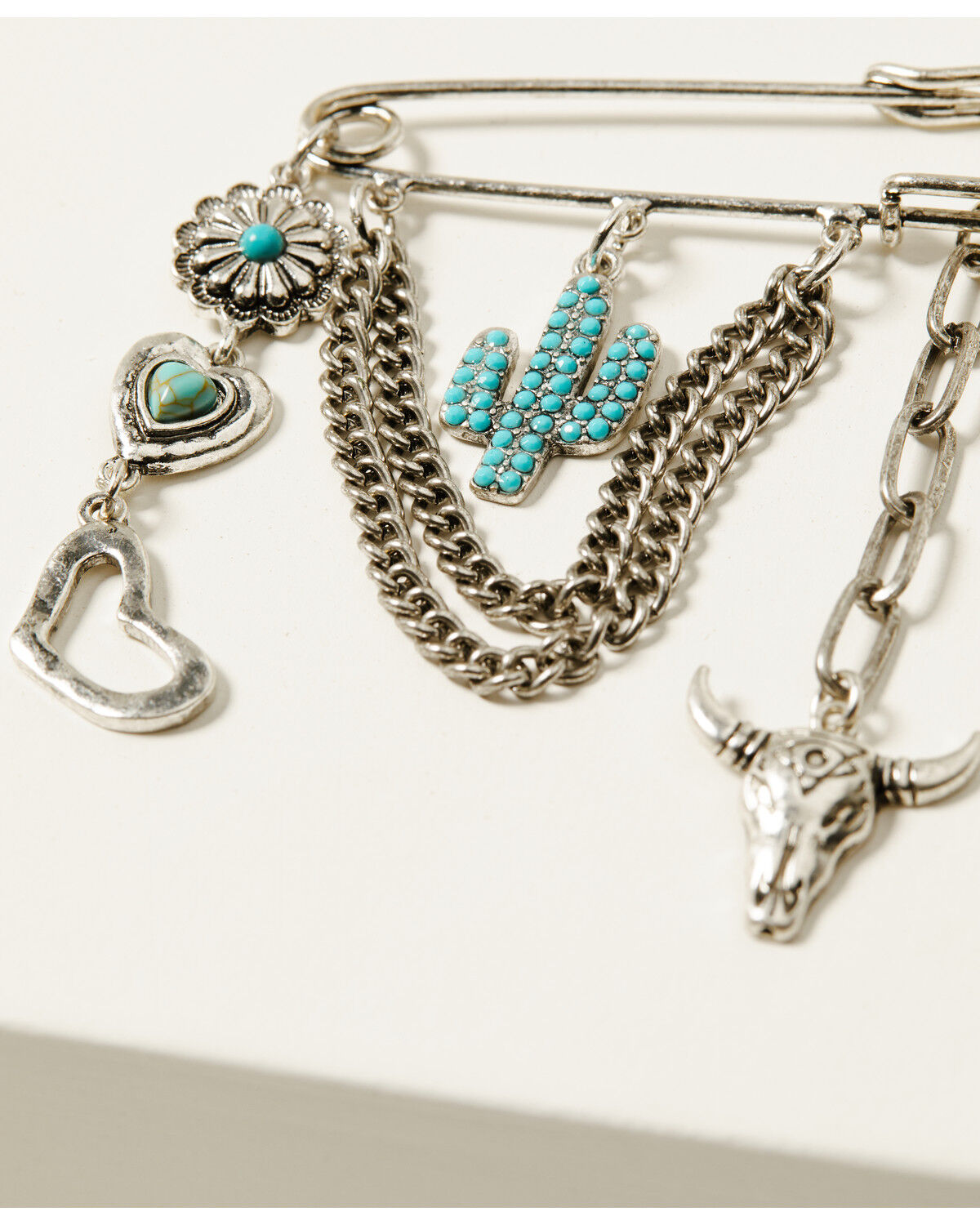 Image #2 - Shyanne Women's Cactus Bull Charm Hat Pin, Silver, hi-res