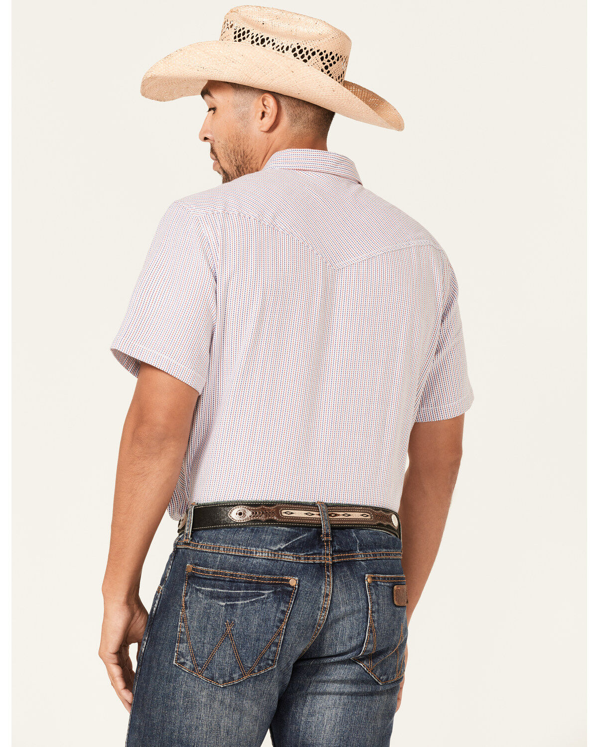 Image #4 - Cody James Men's Redfield Dobby Stripe Print Short Sleeve Snap Western Shirt, White, hi-res