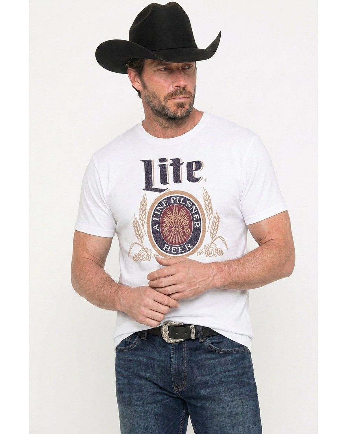 Image #1 - Miller Men's Lite Logo Short Sleeve Graphic T-Shirt, White, hi-res
