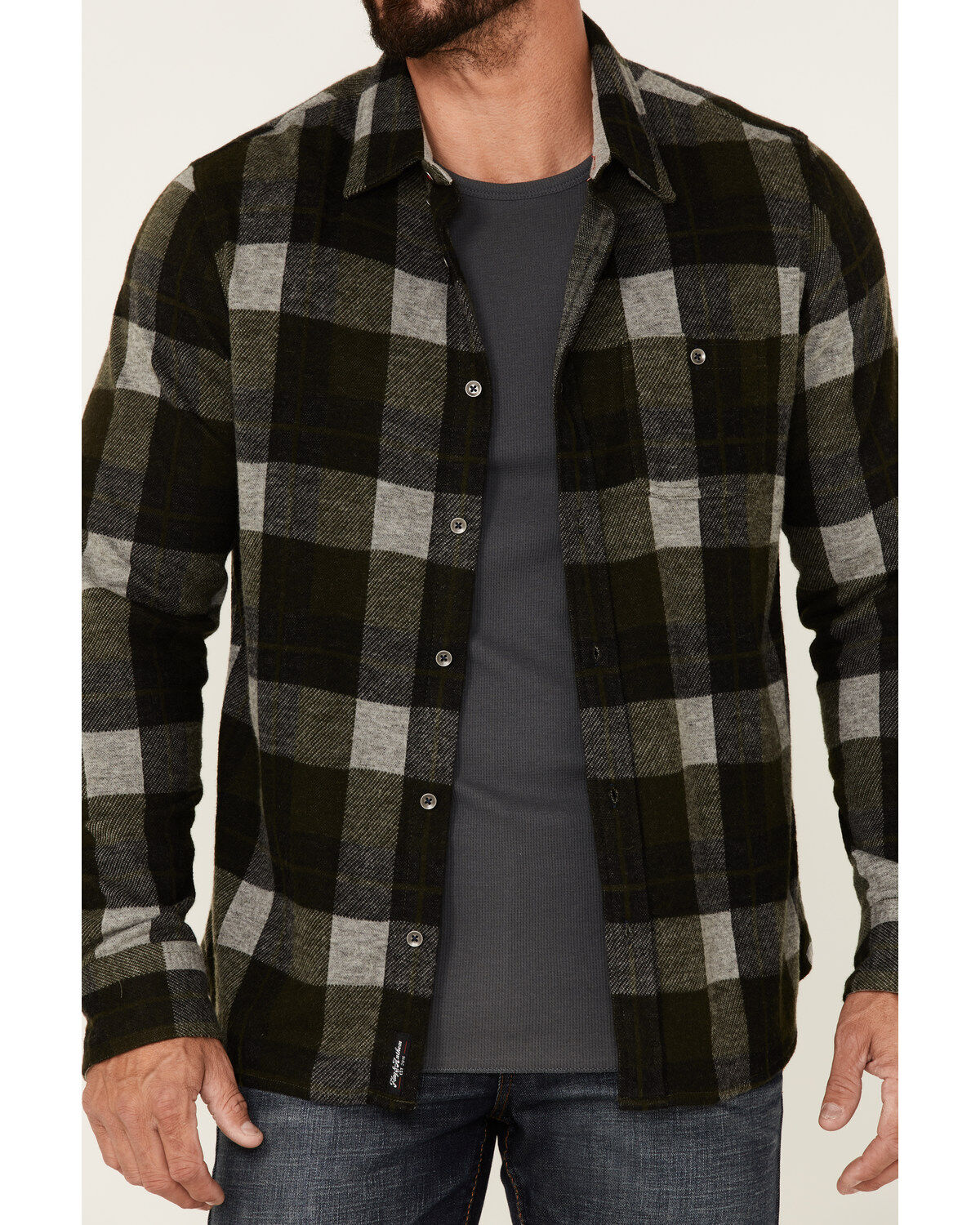 Image #3 - Flag & Anthem Men's Berks Plaid Textured Knit Long Sleeve Button-Down Western Shirt, Olive, hi-res