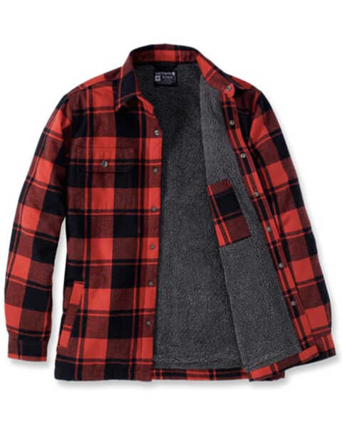 Image #1 - Carhartt Men's Relaxed Fit Sherpa Lined Flannel Shirt Jacket, Maroon, hi-res