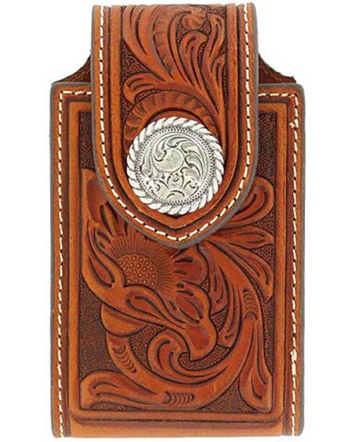 Image #1 - Nocona Tooled Leather Electronics Case, Brown, hi-res