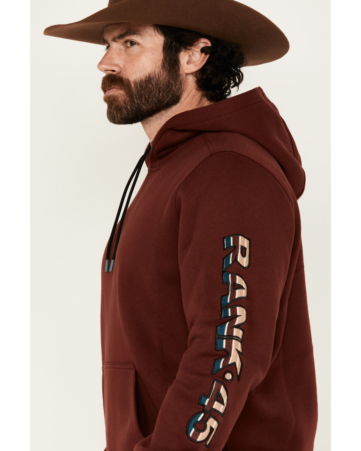 Image #2 - RANK 45® Men's Striped Logo Hooded Sweatshirt, Burgundy, hi-res