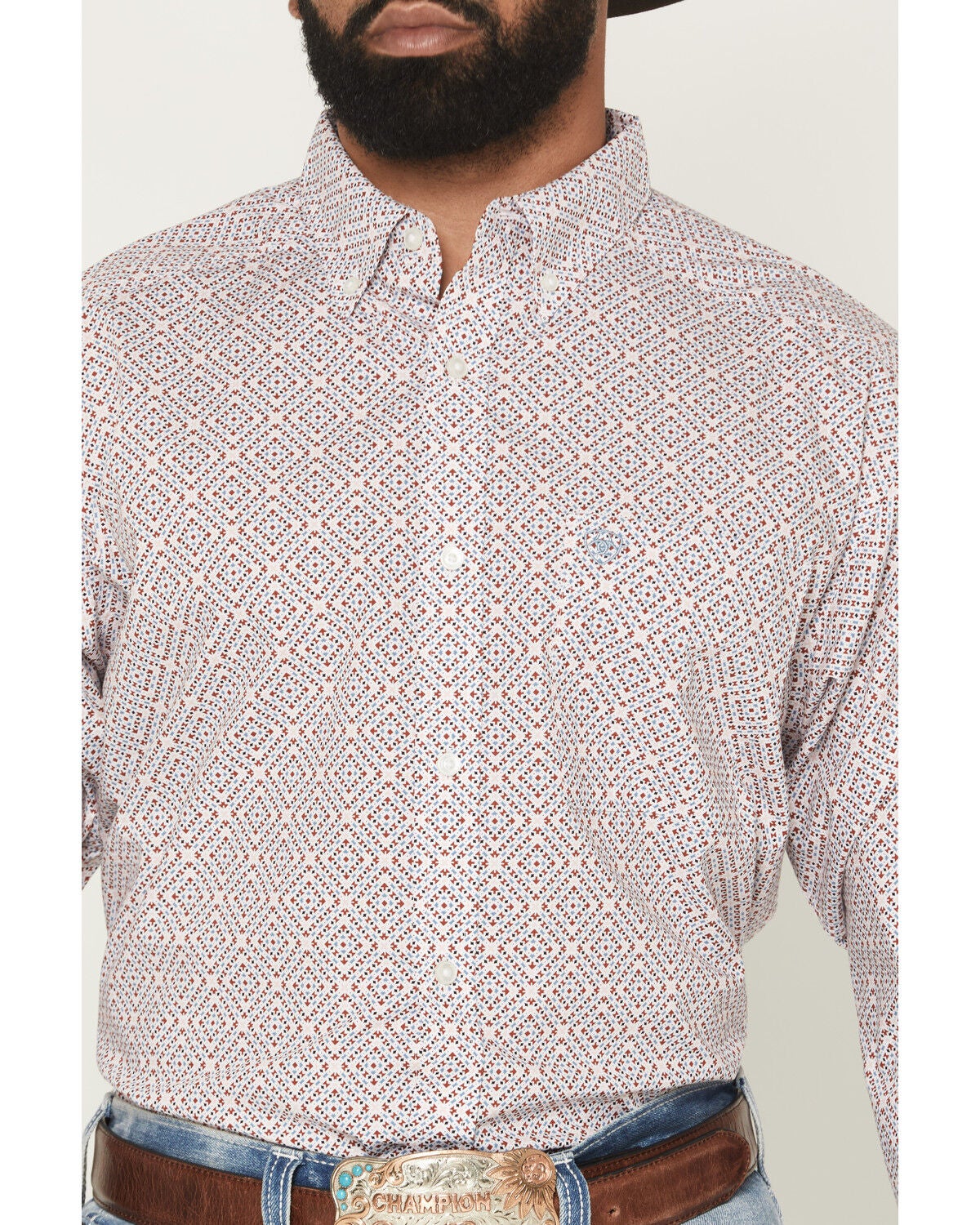 Image #3 - Ariat Men's Tiernan Geo Print Long Sleeve Button-Down Western Shirt, White, hi-res