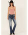 Image #3 - Miss Me Women's Dark Wash Mid Rise Cross Pocket 34" Bootcut Stretch Denim Jeans, Dark Wash, hi-res
