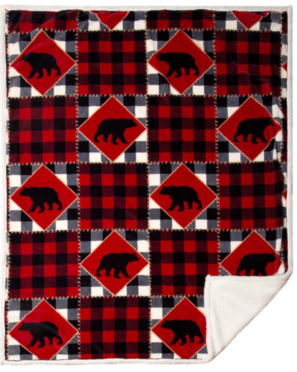 Carstens Home Lumberjack Bear Plaid Print Sherpa Throw Blanket