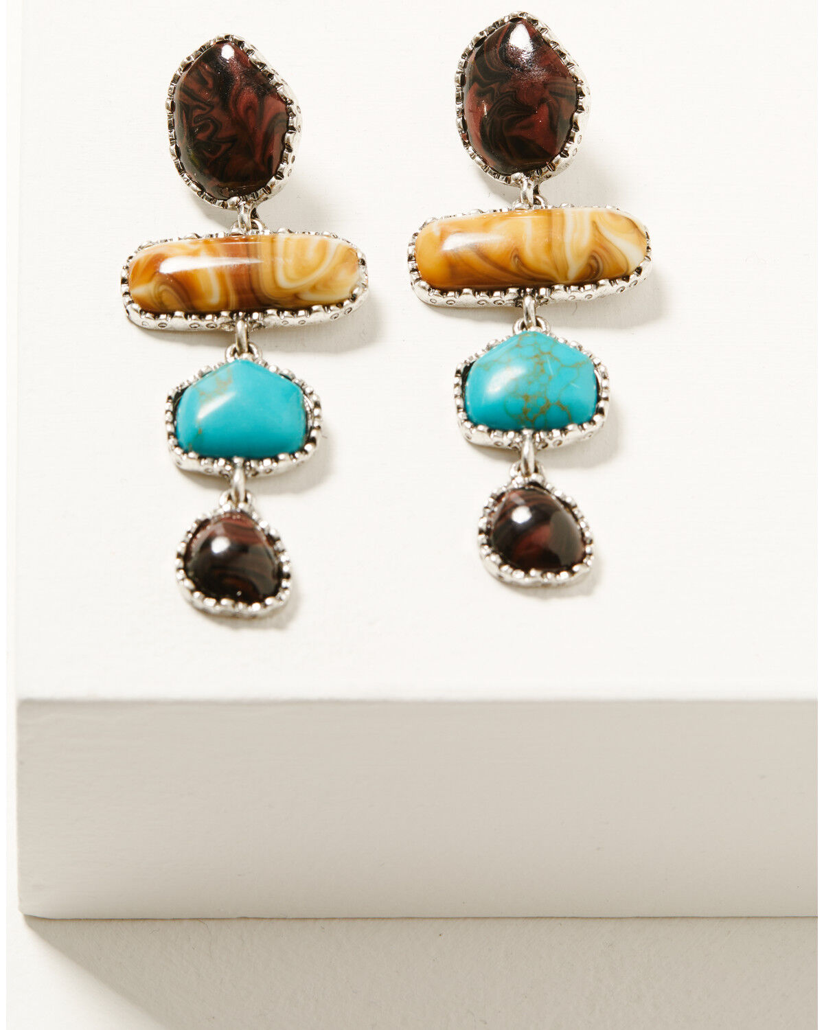Image #1 - Shyanne Women's Frontier Antique Multi-Layered Stone Earrings, Silver, hi-res