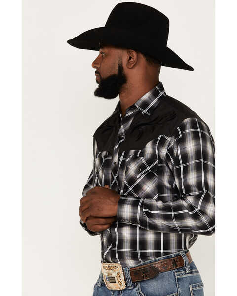 Ely Walker Men's Embroidered Plaid Print Western Shirt, Black, hi-res