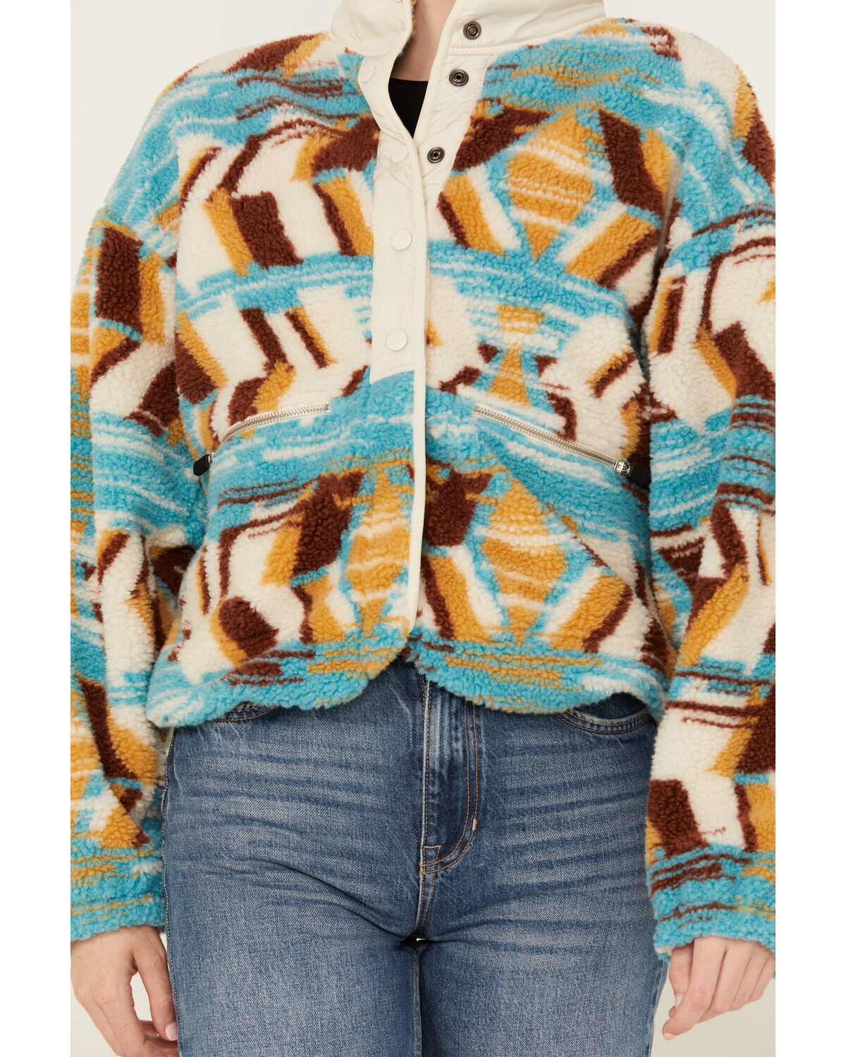Image #3 - Panhandle Women's Abstract Print Sherpa Sweater Jacket, Multi, hi-res