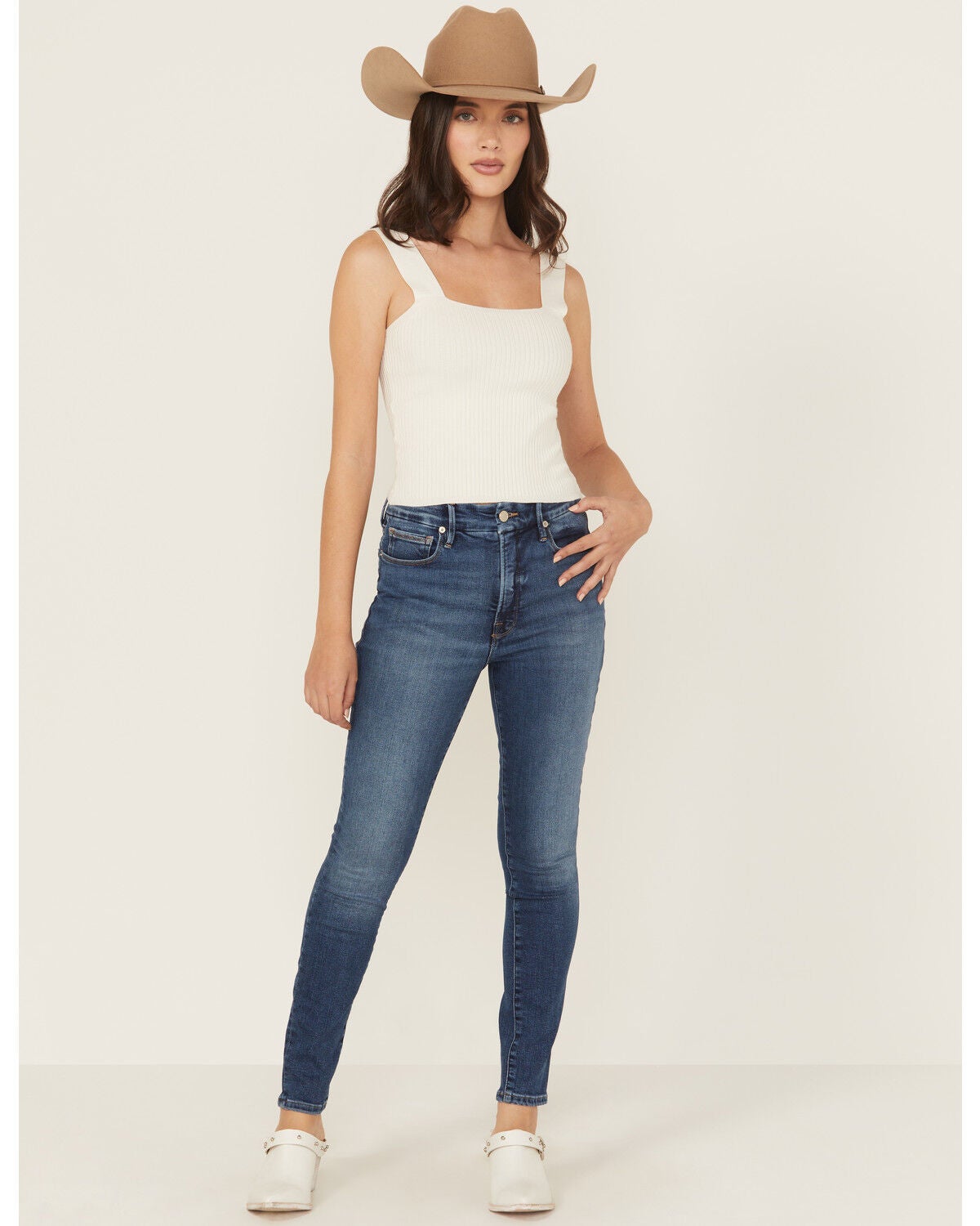 Good American Women's Good Waist Dark Wash High Rise Skinny Stretch Denim Jeans, Dark Wash, hi-res