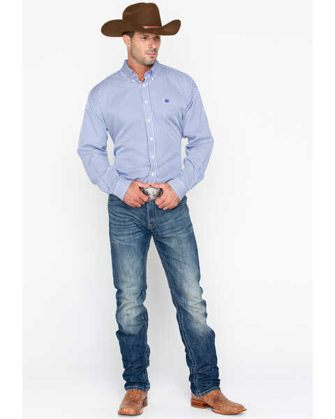 Image #6 - Cinch Men's Tencel Mini Stripe Long Sleeve Button-Down Western Shirt, Royal Blue, hi-res